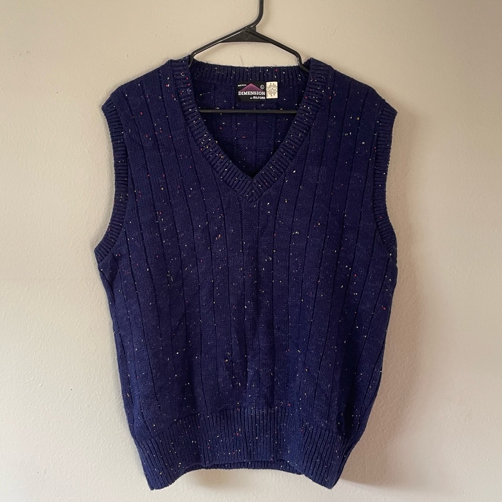 Vintage Navy Blue Sweater Vest with Primary colored specs size L